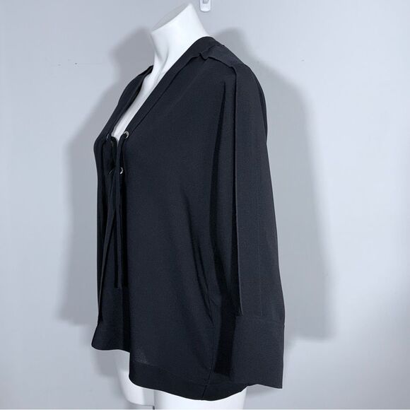 IRO Alis Lace Up Tie Front V-Neck Blouse Top 38 / 6 Navy Boxy Flowy Minimalist - Picture 8 of 16